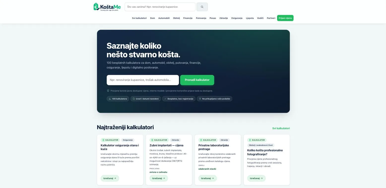 Naslovnica web stranice KoštaMe (kostame.com), izrada DigiAdria