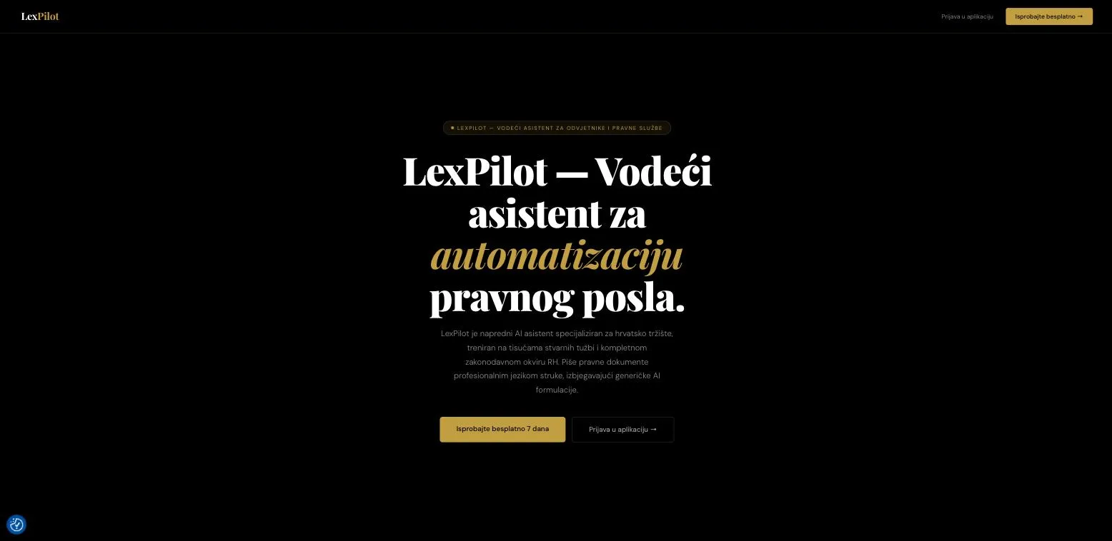 Naslovnica web stranice LexPilot (lexpilot.eu), izrada DigiAdria