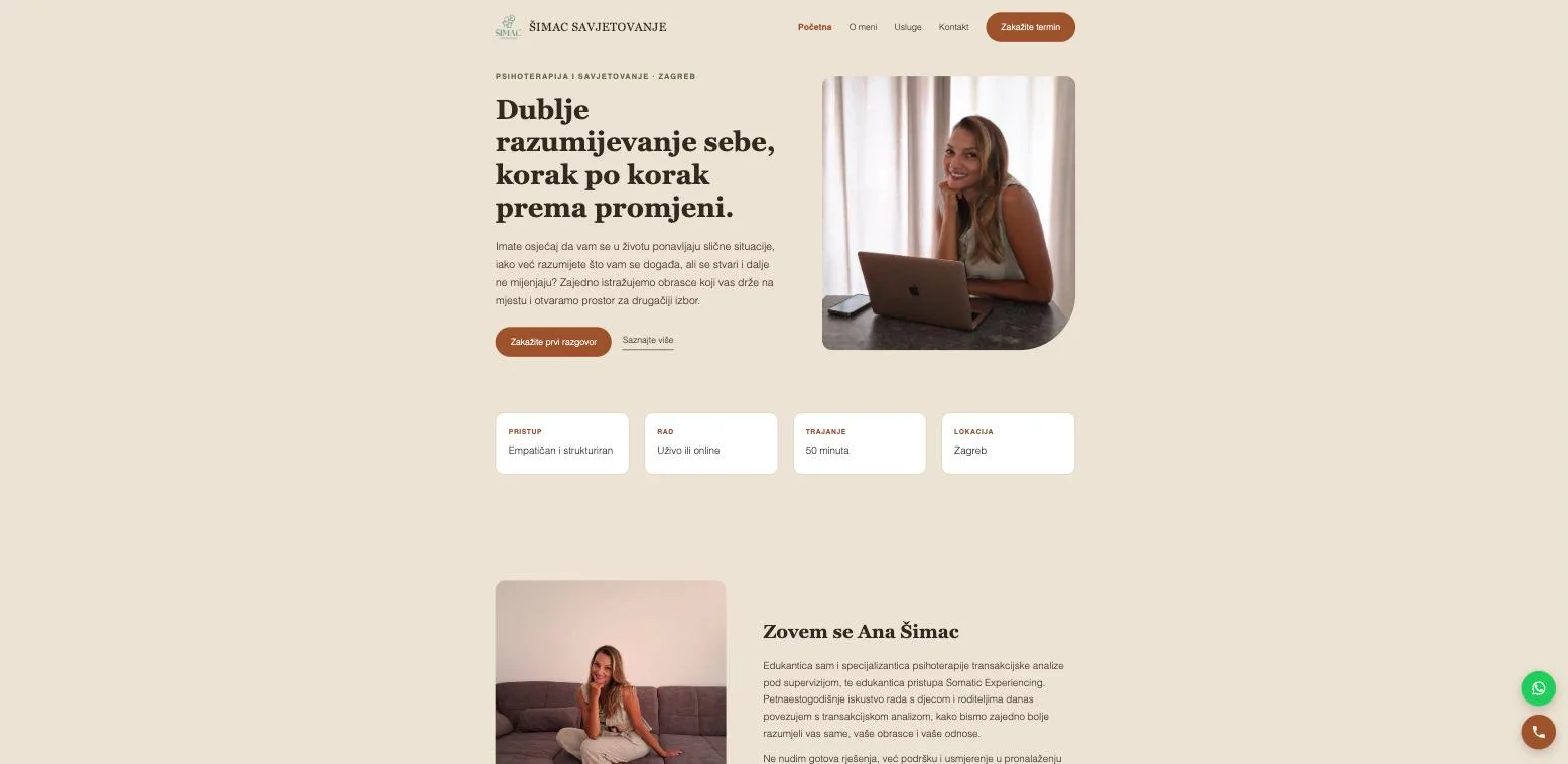 Naslovnica web stranice Šimac savjetovanje (simacsavjetovanje.hr), izrada DigiAdria
