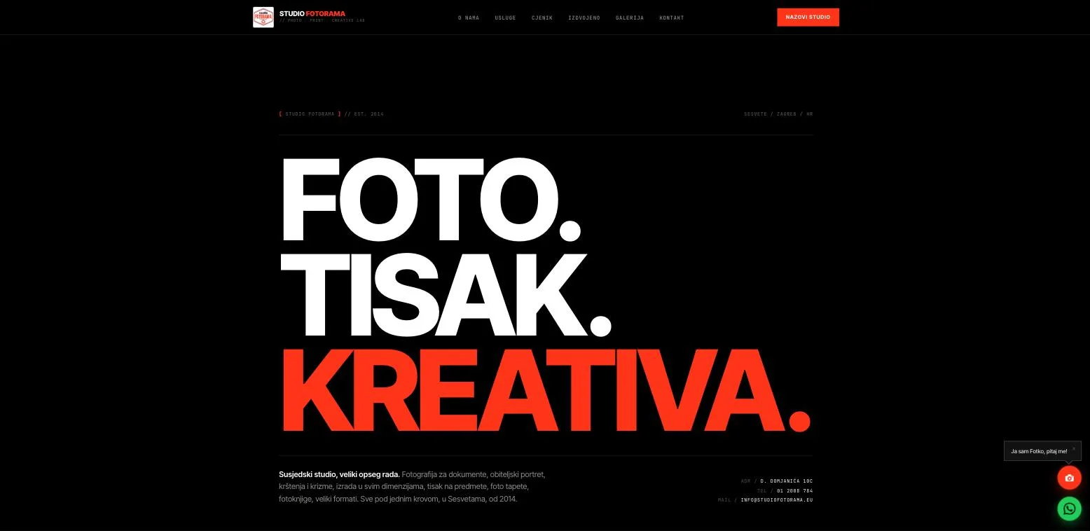 Naslovnica web stranice Studio Fotorama (studiofotorama.eu), izrada DigiAdria